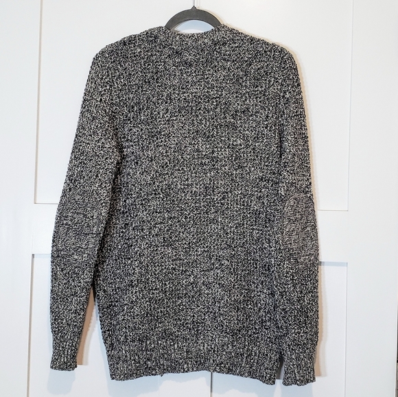 Sonoma Marled Crewneck Sweater Pullover Black White Knit Patch Elbows Sz Medium - Picture 8 of 11